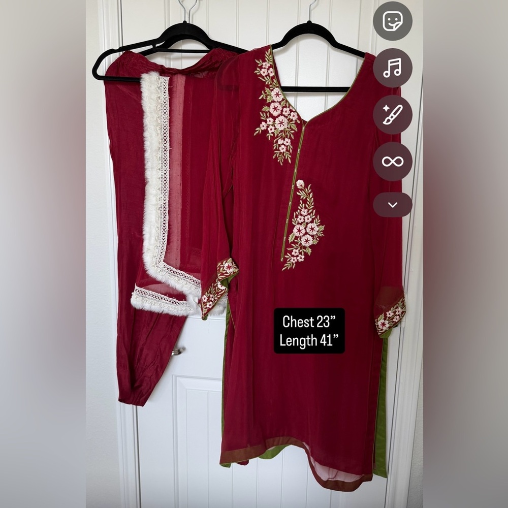 Elegant Red Floral Embroidered Dress with Shawl